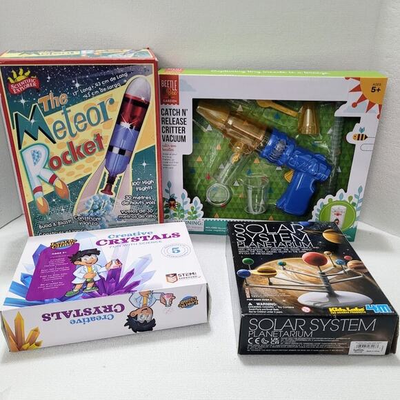 STEM Science Toy Lot – Rocket, Planetarium, Crystals, Bug Vacuum – 4 NEW Kits fo - Picture 1 of 10